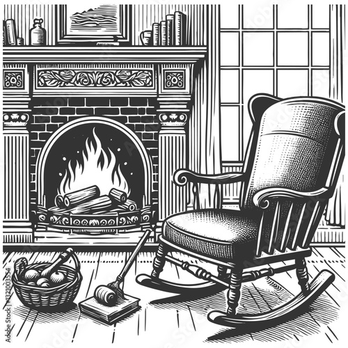 Cozy Vintage Fireplace and Rocking Chair vector