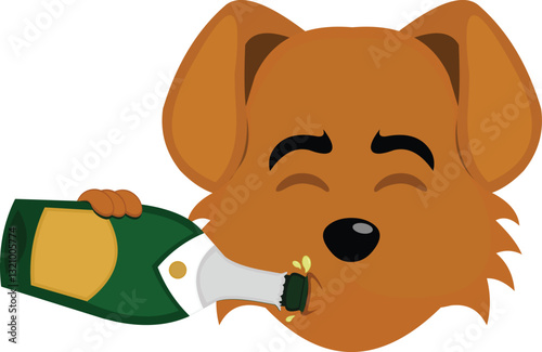 vector illustration emoji character face dog cartoon, drinking champagne or cider from the bottle