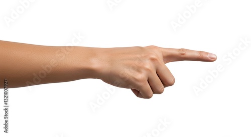 Hand pointing finger to the right, isolated on a white background