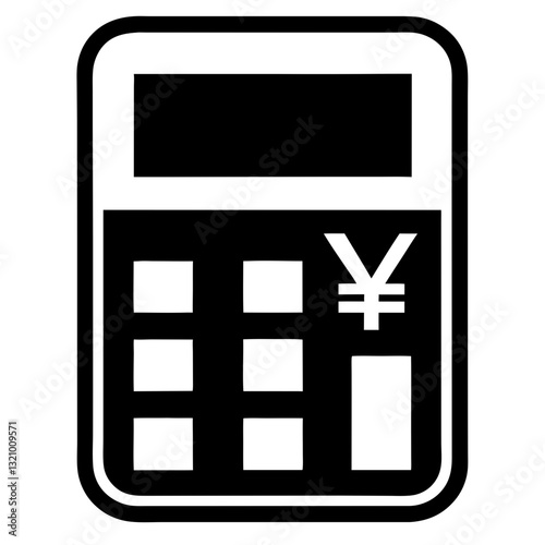 Simple Black and White Calculator Icon with Yen Symbol