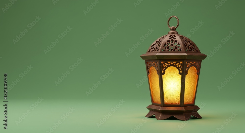 Fototapeta premium Islamic Ramadan lantern on green background 3D rendering