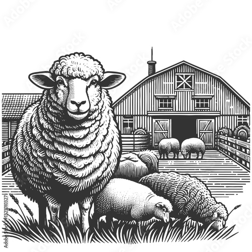 Sheep on a Farm vector illustration