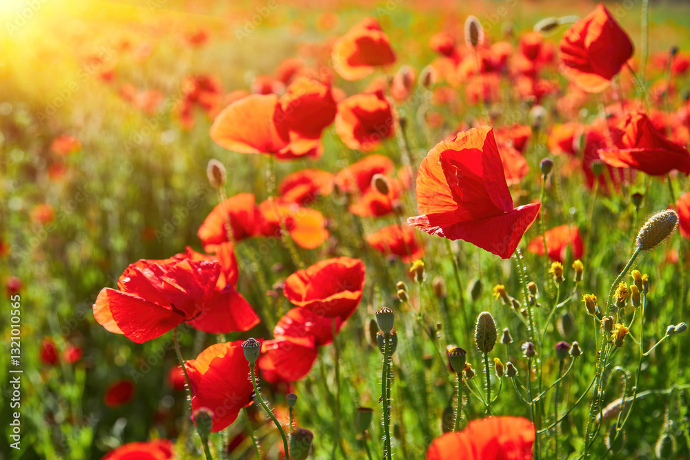 Naklejka premium Red Poppy in a Sea of Green