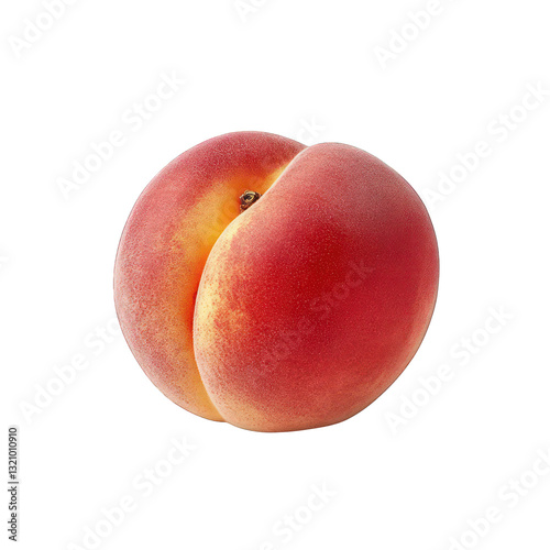 A juicy peach with soft, velvety skin and a small indent at the top, isolated on white background.