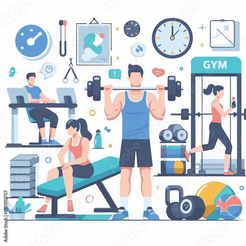 gym, fitness, healthy, exercise, sport, equipment, workout, training, health, lifestyle, body, fit, activity, interior, club, power, strength, athlete, weight, treadmill, trainer, background, woman, a