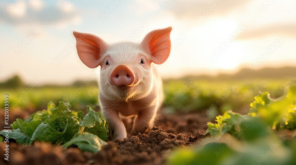 A charming piglet explores a lush green field, showcasing its playful nature and innocence against a stunning backdrop, inviting joy and warmth to the view. A charming piglet explores a lush green field, showcasing its playful nature and innocence against a stunning backdrop, inviting joy and warmth to the view.