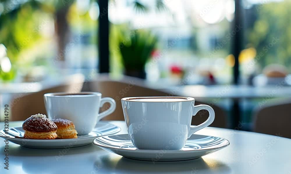Morning Coffee Break at a Sunny Cafe