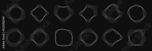 Set of round curved frames with dynamic wavy stripes