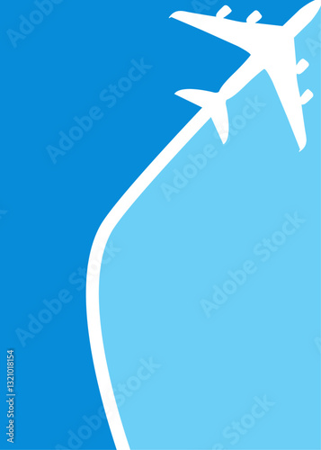 Logo Travel. Banner con silueta de avión de pasajeros con estela