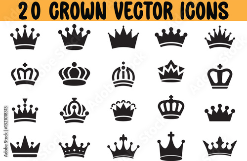 Crown icon set vector illustration design elements silhouette