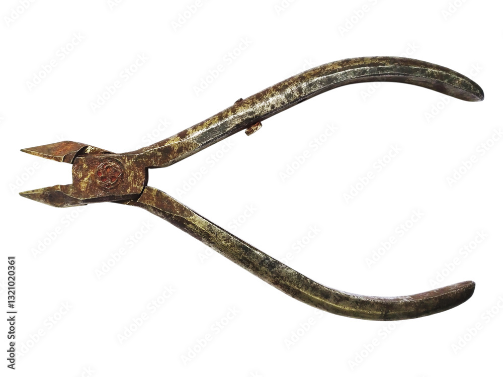 Obraz premium Rustic, aged metal pliers isolated on white. Perfect for concepts of craftsmanship, repair, vintage tools, or times passage.