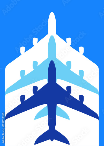 Logo Travel. Banner con siluetas superpuestas de aviones de pasajeros sobre avión con estela