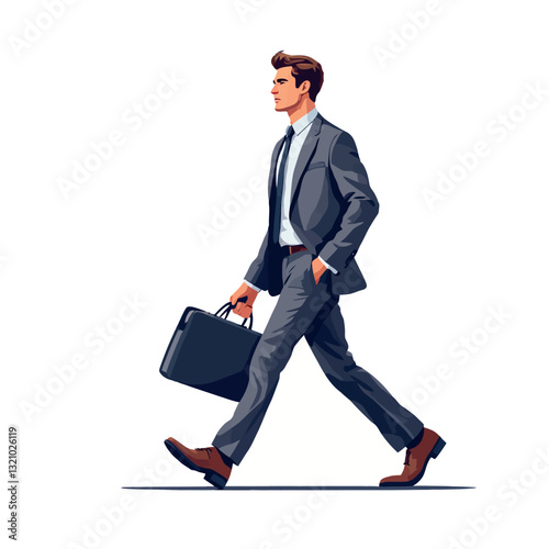 Vsai confident businessman walking with briefcase in hand