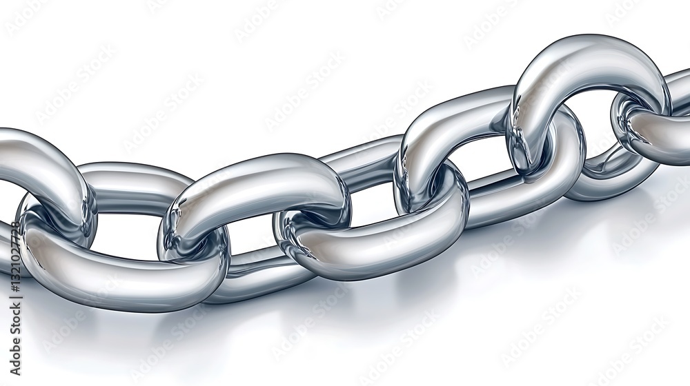 Fototapeta premium Interconnected Steel Links: A Metallic Chain Detail on White Ground