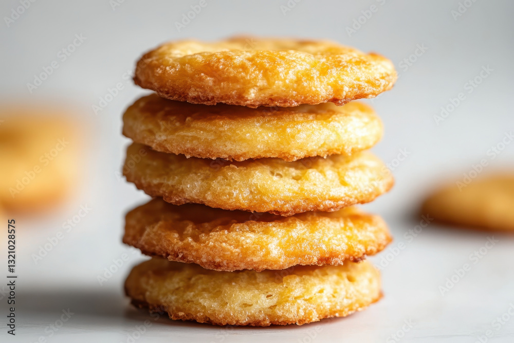 Stack of three golden fried chicken pieces on a white plate, garnished with herbs, crispy coating glistening under warm lighting. Stack of three golden fried chicken pieces on a white plate, garnished with herbs, crispy coating glistening under warm lighting.