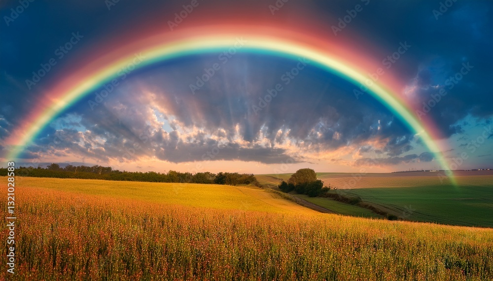 Obraz premium A surreal and uplifting scene featuring vibrant colors beautifully painted across the sky, creating an atmosphere of pure joy and wonder. Whimsical and inspiring