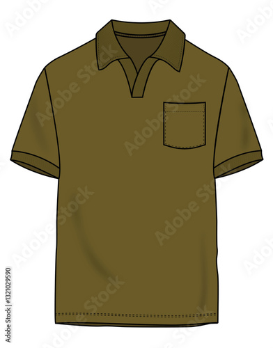 V neck polo with pocket flat sketch