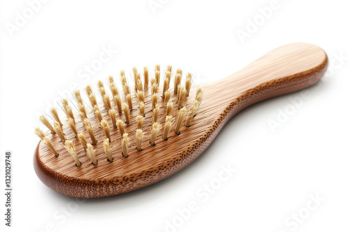 Wooden brush with handle against rustic background, bristles scattered, streaks of dried paint evident, suggesting recent artistic use.