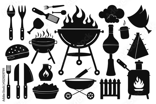 BBQ unique design icons bundle silhouette vector with white background