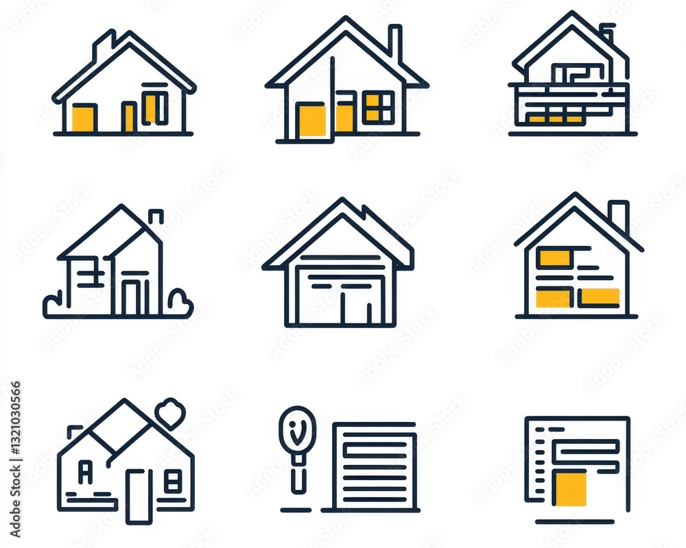 Fototapeta premium Modern Stylish Real Estate Icons Set for Financial Transactions