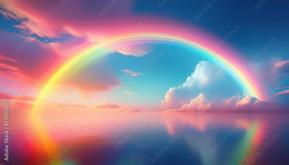 Magical Surreal Sky Scene. Vibrant colors sweeping sky, double rainbow forming. Fantasy, dreamy, ethereal vista Magical Surreal Sky Scene. Vibrant colors sweeping sky, double rainbow forming. Fantasy, dreamy, ethereal vista