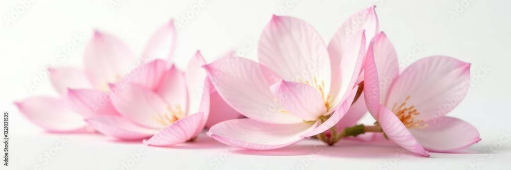 Delicate flower petals unfurl on a crisp white background, elegance, white background Delicate flower petals unfurl on a crisp white background, elegance, white background