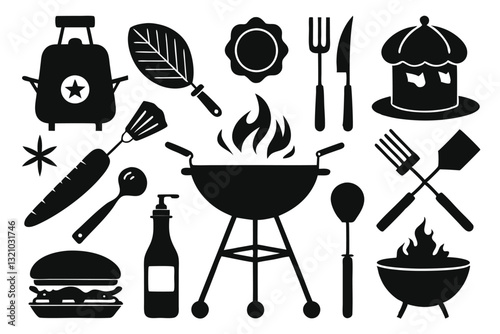 BBQ unique design icons bundle silhouette vector with white background
