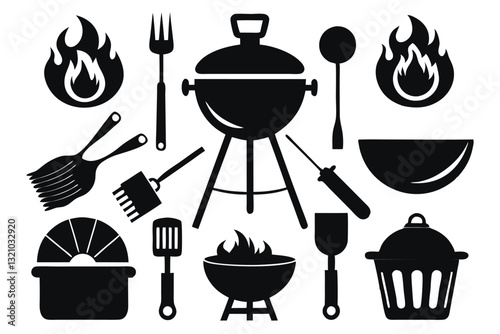 BBQ unique design icons bundle silhouette vector with white background