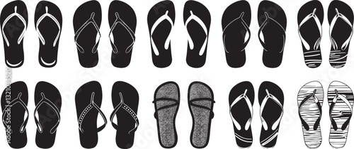 Flip Flop Vector Set, Black and White, Isolated.