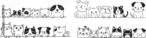 Cute Cartoon Cats and Dogs Vector Illustration
