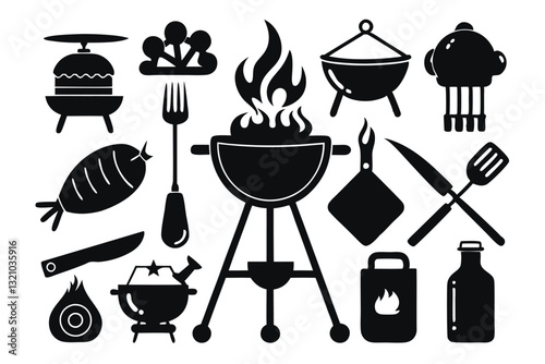 BBQ unique design icons bundle silhouette vector with white background