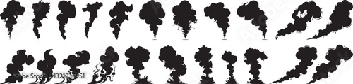 Smoke Vector Illustration: Collection of Black Smoke Plumes, Isolated on White