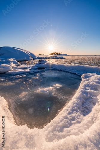 sunrise over the frozen sea