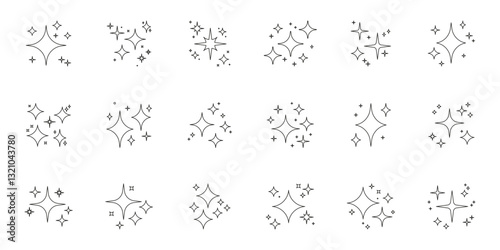 Sparkle And Shine Line Icon Set. Glimmer And Glow Outline Symbol Collection. Editable Stroke. Isolated Vector Illustration