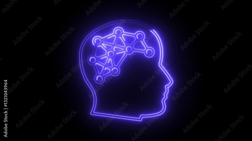 Glowing neon super intelligence icon isolated on black background. HD Video motion graphic animation Glowing neon super intelligence icon isolated on black background. HD Video motion graphic animation