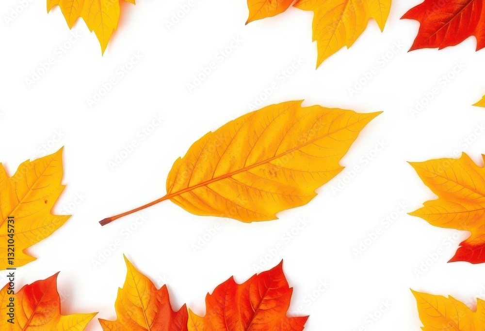 Fototapeta premium Single autumn leaf isolated on pure white backdrop, nature, backdrop