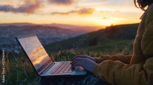 Professional Working Remotely: User Accessing Cloud Services on Laptop Outdoors