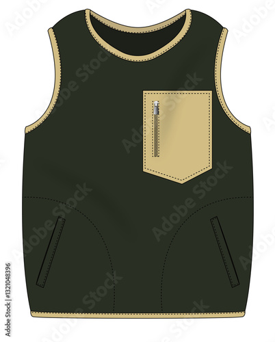 Kids vest with chest pocket flat sketch