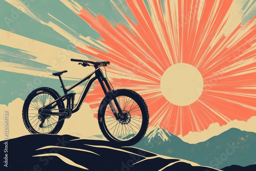 Wallpaper Mural Mountain bike silhouette against vibrant sunburst and mountain backdrop Torontodigital.ca