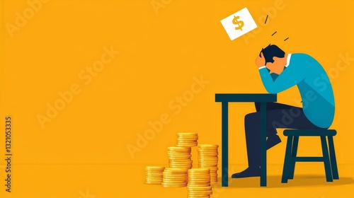 Financial Stress and Credit Score Decline - Flat Design Illustration with Copy Space.