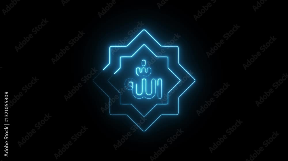 Glowing neon allah, icon isolated on black background. HD Video motion graphic animation Glowing neon allah, icon isolated on black background. HD Video motion graphic animation