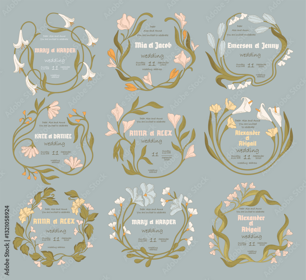 Fototapeta premium Elegant Floral templates for Wedding invitations. Vector.
