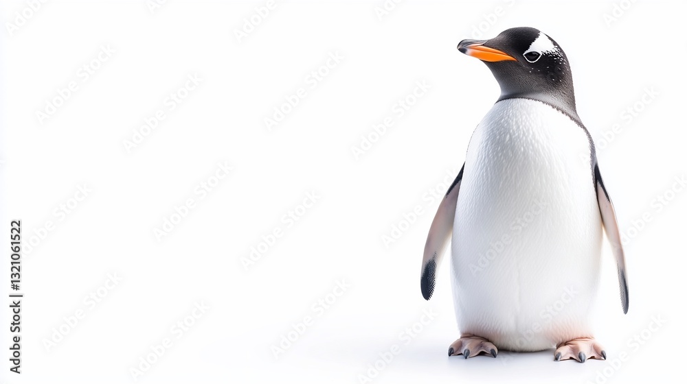 Fototapeta premium A gentoo penguin stands against a white background