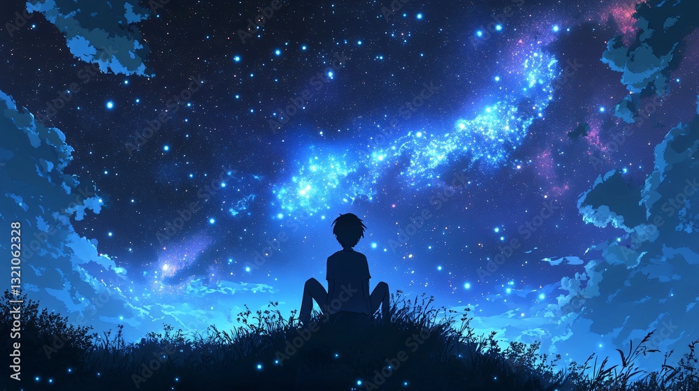 Obraz premium Colorful Vector Cartoon Galaxy Background with Stars and Planets in Landscape Layout
