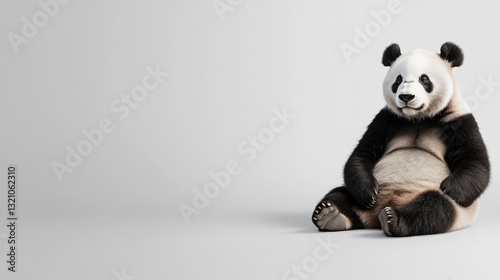 A serene panda sits, gazing calmly