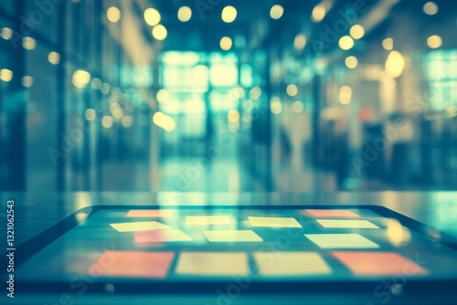 Blurred Tablet on Table with Modern Office Background in Soft Focus