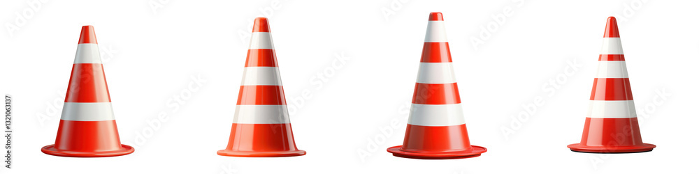 Red and white traffic safety cones arranged in a row to block off a road for construction roadworks or other hazardous conditions providing guidance and protection for drivers and pedestrians Red and white traffic safety cones arranged in a row to block off a road for construction roadworks or other hazardous conditions providing guidance and protection for drivers and pedestrians