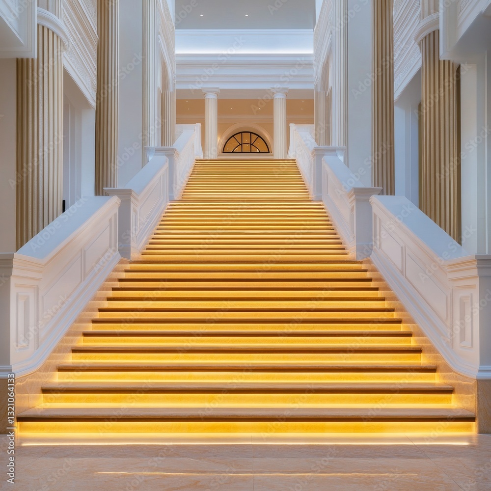 Obraz premium Gravity-defying staircase extending from a spaceship, deep-space exploration concept