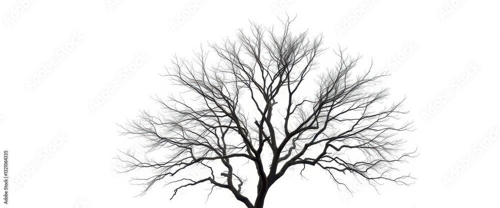 Obraz premium Lone deciduous tree, stark branches against bright white, abstract, landscape
