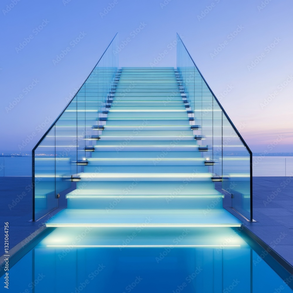 Glass floating spiral staircase between two futuristic skyscrapers, urban sci-fi vision Glass floating spiral staircase between two futuristic skyscrapers, urban sci-fi vision